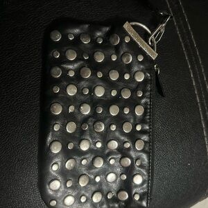 Black Studded Leather Wristlet